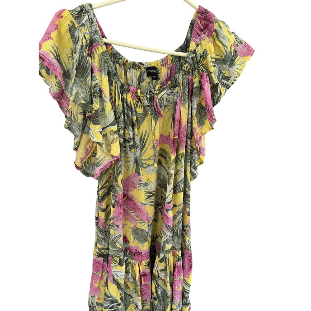 Cynthia Rowley Dress XS Tropical Off On Shoulder Mini Flowy Boho Cottage Coastal